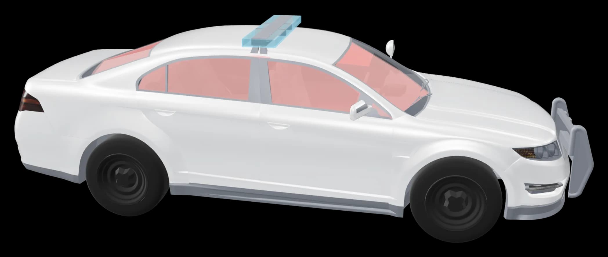 The police car in the editor with every window bulletproof, red in the 3D view.