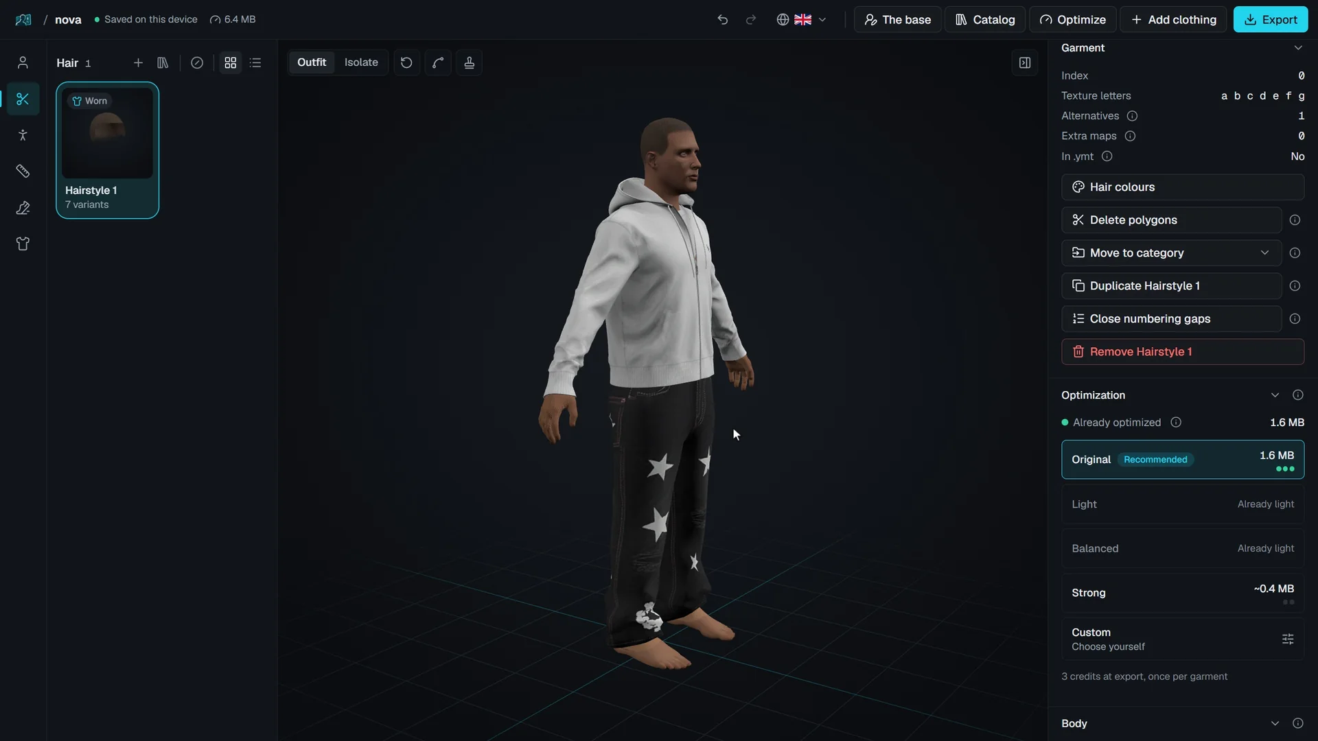 A film of the PedForge editor. A new ped is created with only a name, given a face and a hairstyle in the base, dressed in a grey hoodie and trousers from another ped, and exported as a FiveM resource.